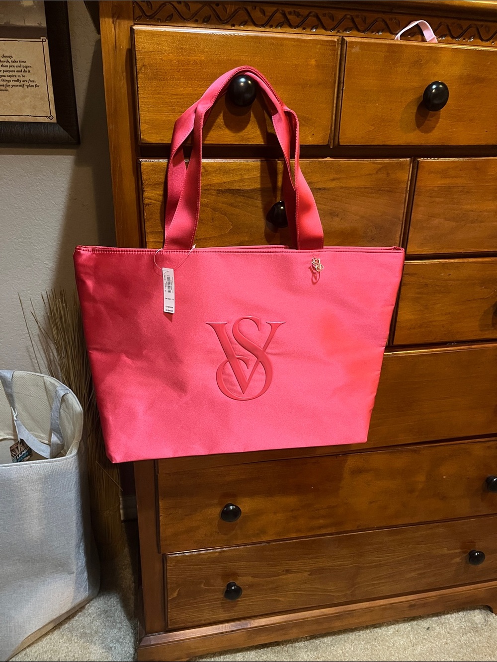 Victoria's Secret Bright Coral Pink Embossed Tote